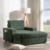Oversized Chaise Lounge Indoor Rabbit Fur Sofa Bed With Storage Ottoman And Armrests Cup Holders With Deep Seat - Green - Image 16
