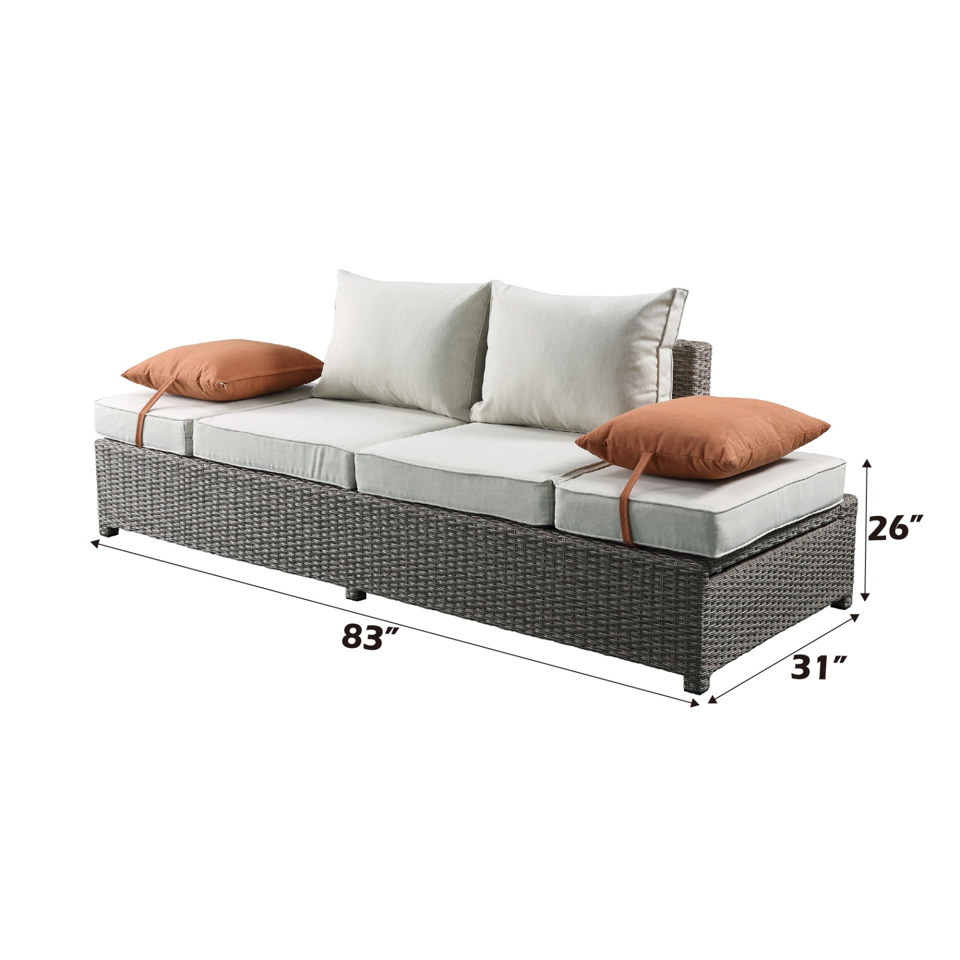 Salena - All Weather Wicker Patio Sofa & Ottoman With 2 Toss Pillows - Beige / Gray - Image 8