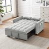 Modern Velvet Loveseat Futon Sofa Couch With Pullout Bed Reclining Backrest Toss Pillows 3 In 1 Convertible Sleeper Sofa Bed - Gray - Image 5