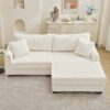 2 Seater L Shaped Chaise Sofa With Reversible Cushion Corduroy Fabric, USB - C Charging Port, Storage Pocket, Convertible Left / Right Design For Living Room - Beige - Image 2