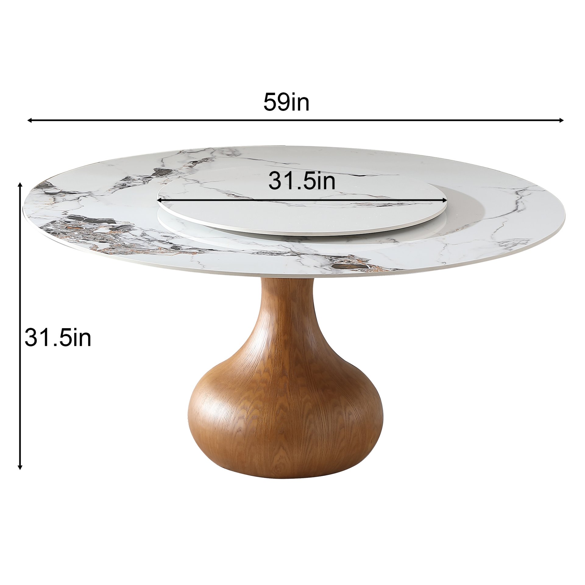 Round Modern Marble Dining Table (Table Only) - Walnut / White - Image 3