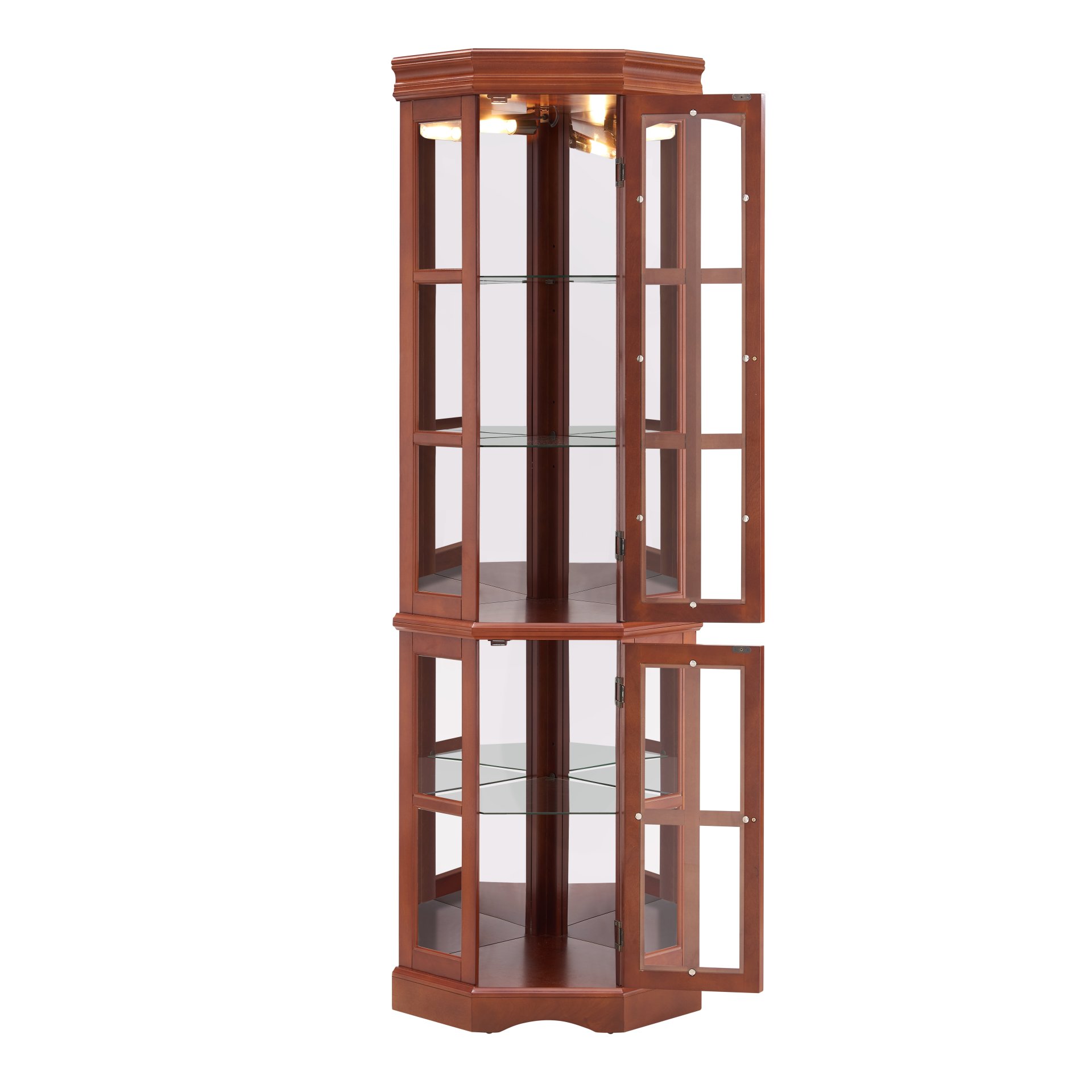 Corner Curio Cabinet With 5 Shelves And Lighting System (E26 Light Bulb Not Included) - Walnut - Image 9