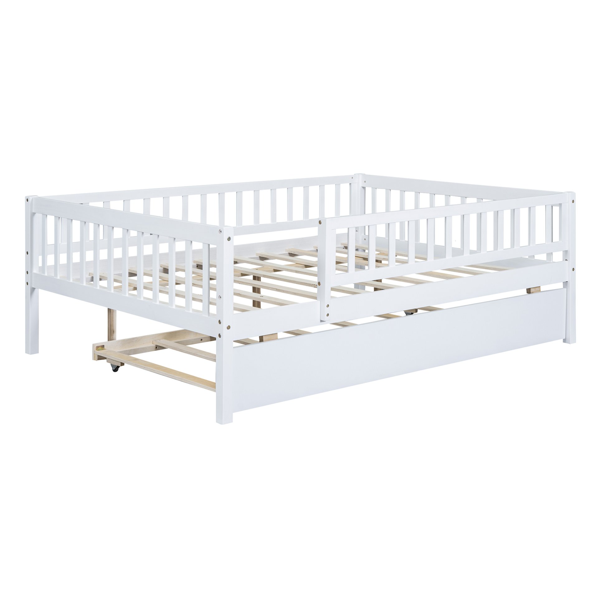 Full Size Daybed With Trundle And Fence Guardrails - White - Image 4