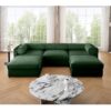 Elegant Chenille Sofa With Storage Seat And Ottoman U Shaped 3 Seater Cylindrical Backrest And Armrests - Green - Image 14