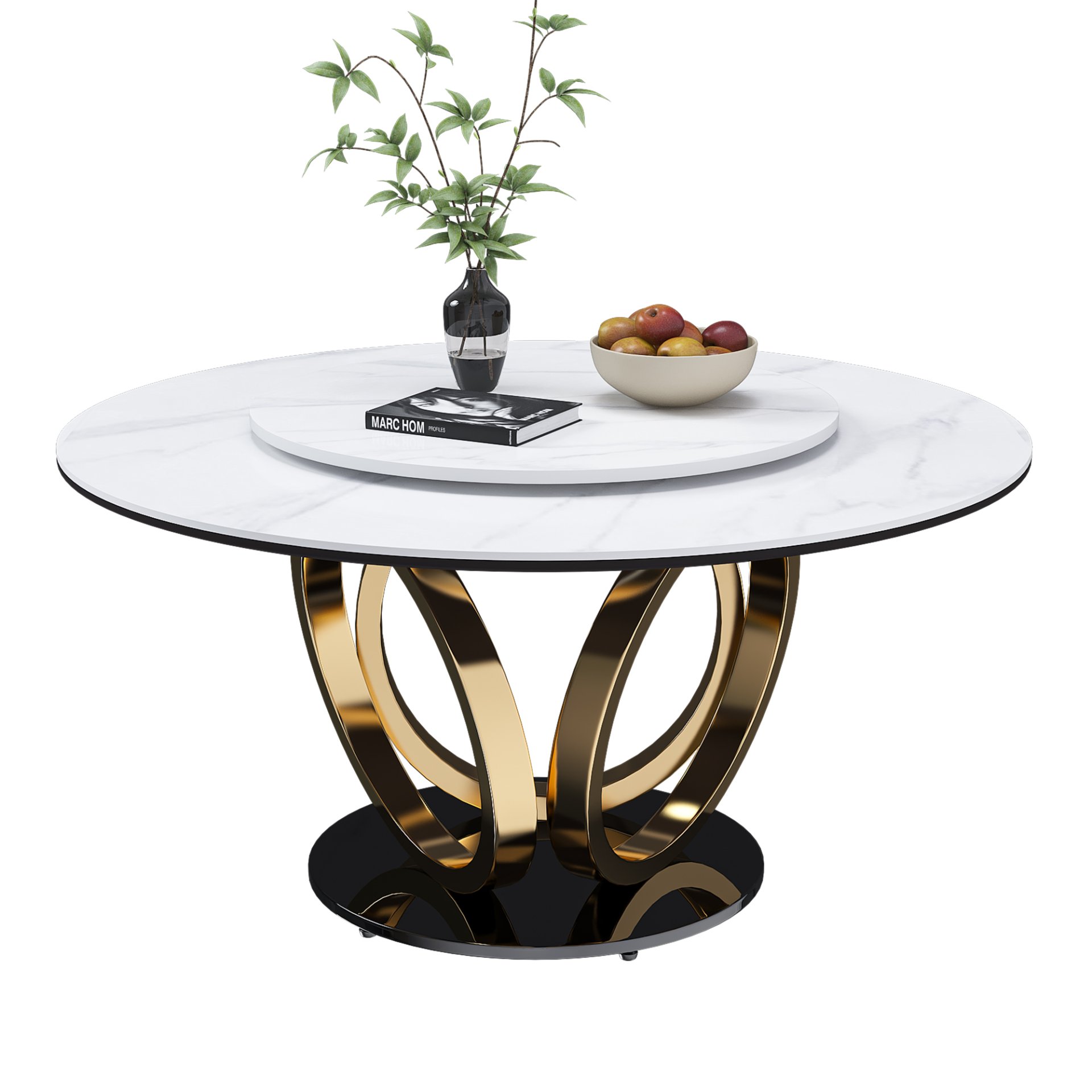 Round Dining Table With 360° Smooth Lazy Susan Stain / Heat - Gold / Black / White - Image 5