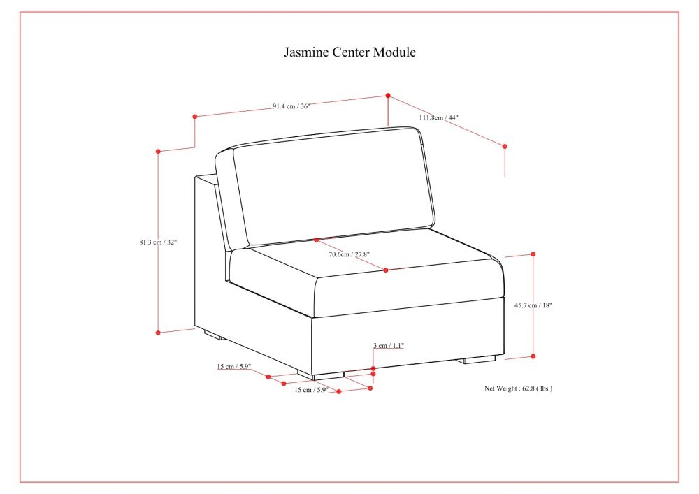 Jasmine - Center Sofa Module - Gray - Image 11