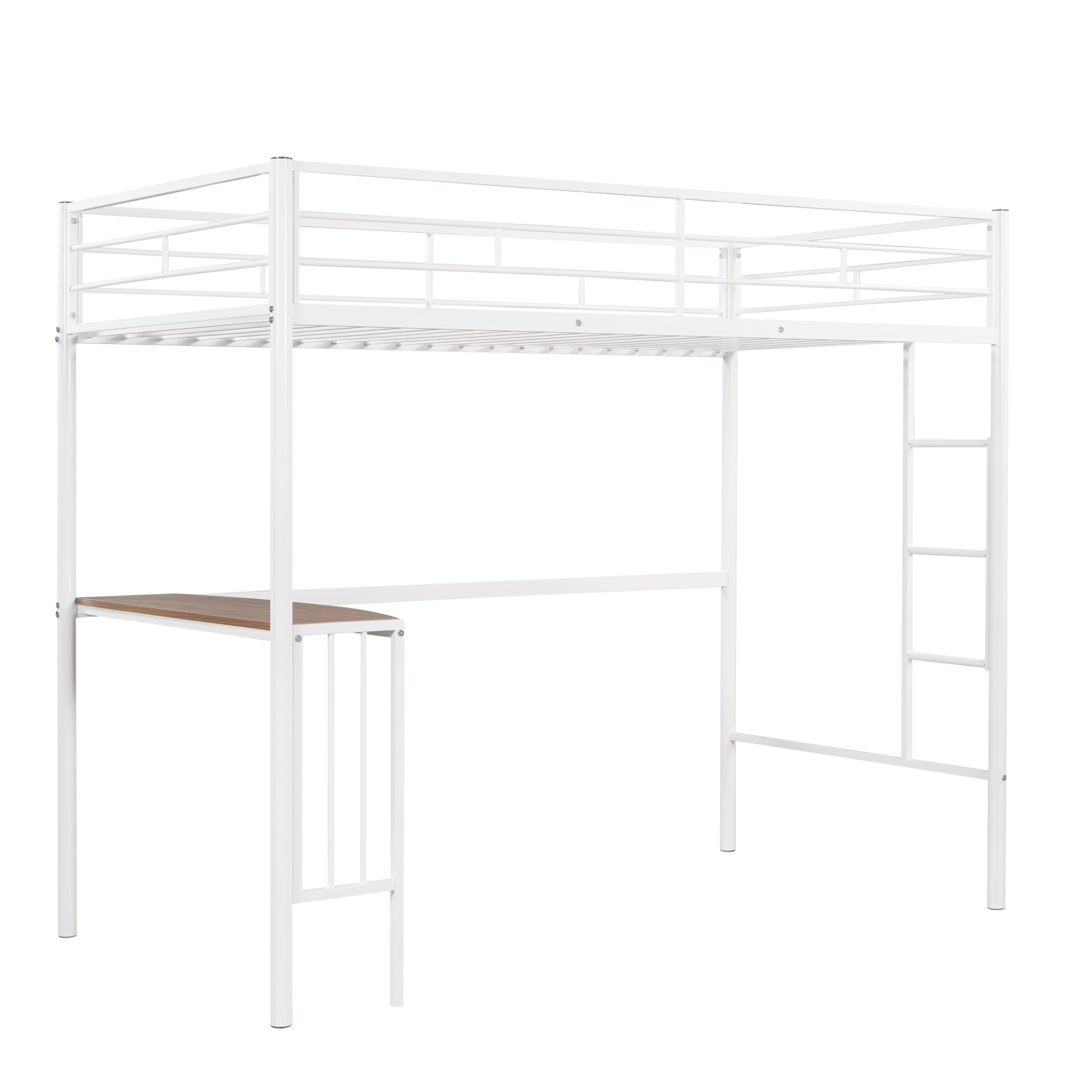 Twin Over Full Metal Bunk Bed With Desk, Ladder And Quality Slats For Bedroom - Metallic White - Image 24
