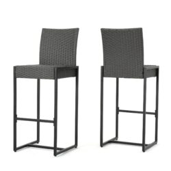 Outdoor Rattan Bar Chair With Metal Legs - Black