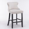Contemporary Velvet Upholstered Wing-Back Barstools With Button Tufted Decoration And Wooden Legs, And Chrome Nailhead Trim, Leisure Style Bar Chairs, Bar Stools (Set of 4) - Beige - Image 5
