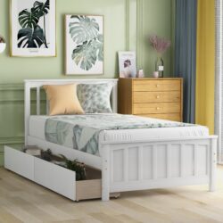 Twin Size Platform Bed With Two Drawers - White