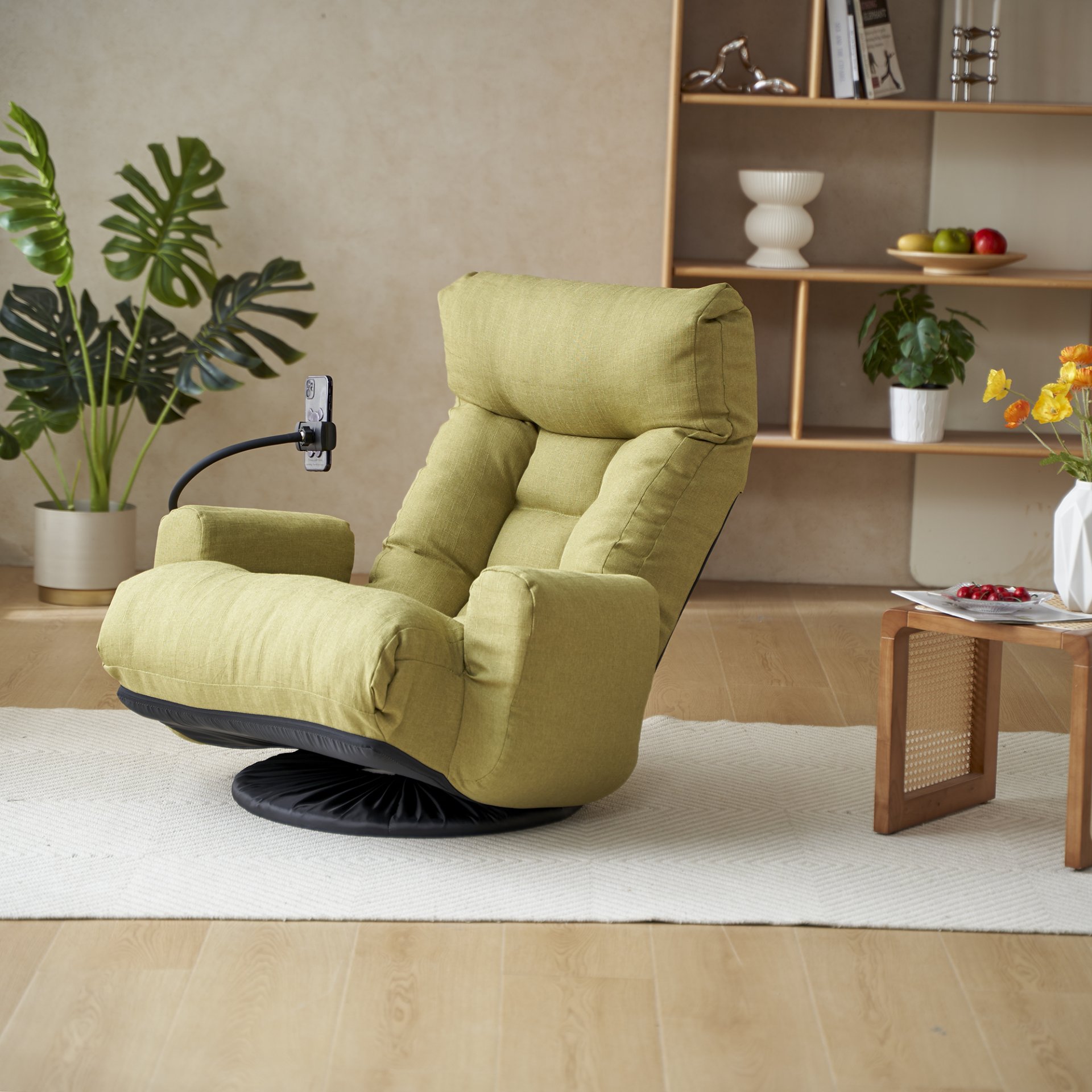 Adjustable Swivel Lounge Chair With 360 Degree Rotating Seat And Headrest Support Leisure Chair Deck Chair Game Chair For Living Room - Green - Image 17
