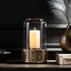 Boho Handcrafted Mango Wood Hurricane Candle Holder With Tempered Glass And Metal Accents - Brown - Image 4