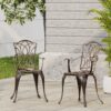 Outdoor Dining Chair With Floral Design And Curved Saber Legs (Set of 2) - Copper - Image 9