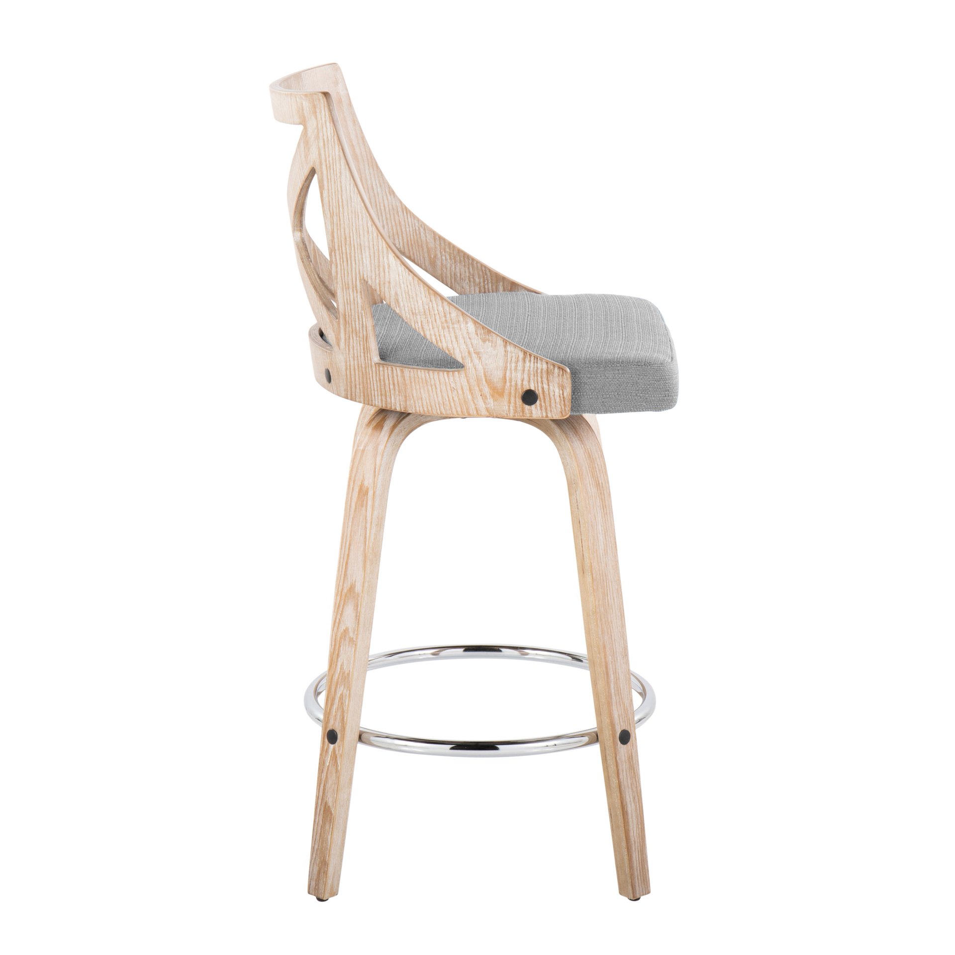 Charlotte - Farmhouse Fixed Height Counter Stool With Swivel With Round Footrest (Set of 2) - White Washed / Light Gray - Image 3