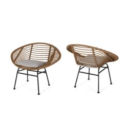 Cordella - Outdoor Woven Wicker Chairs With Cushions, (Set of 2) - Brown / Beige