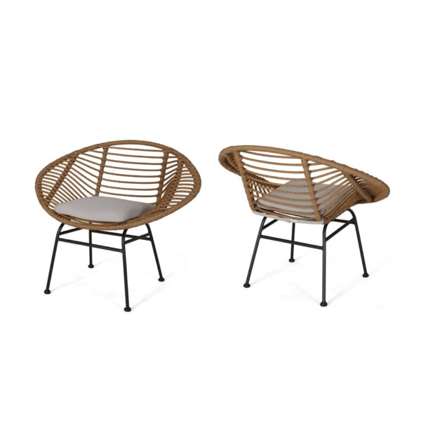 Cordella - Outdoor Woven Wicker Chairs With Cushions, (Set of 2) - Brown / Beige