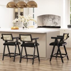 Milan - Modern Webbing Back Counter Bar Stool With Arms (Set of 3) - Ebony Black
