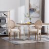 French Vintage Upholstered Fabric Dining Armchair (Set of 2) - Beige - Image 2