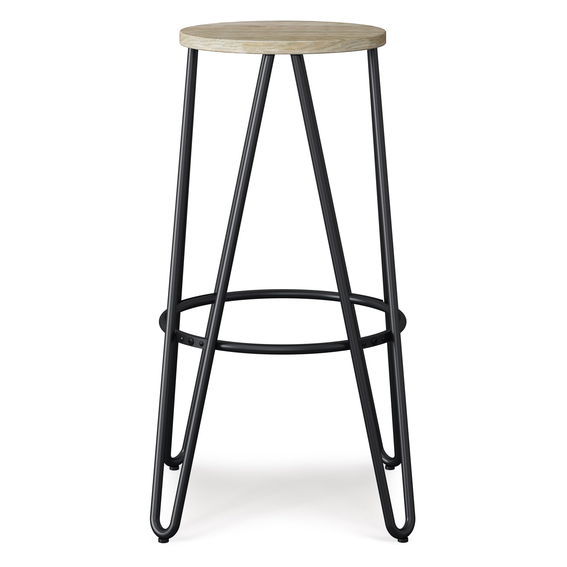 Simeon - Metal Bar Stool With Wood Seat - Natural / Black - Image 2