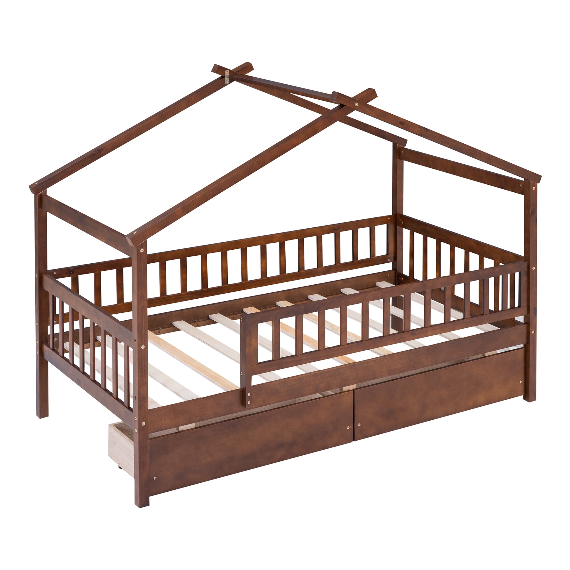 Twin Size House Bed With 2 Drawers - Walnut - Image 13