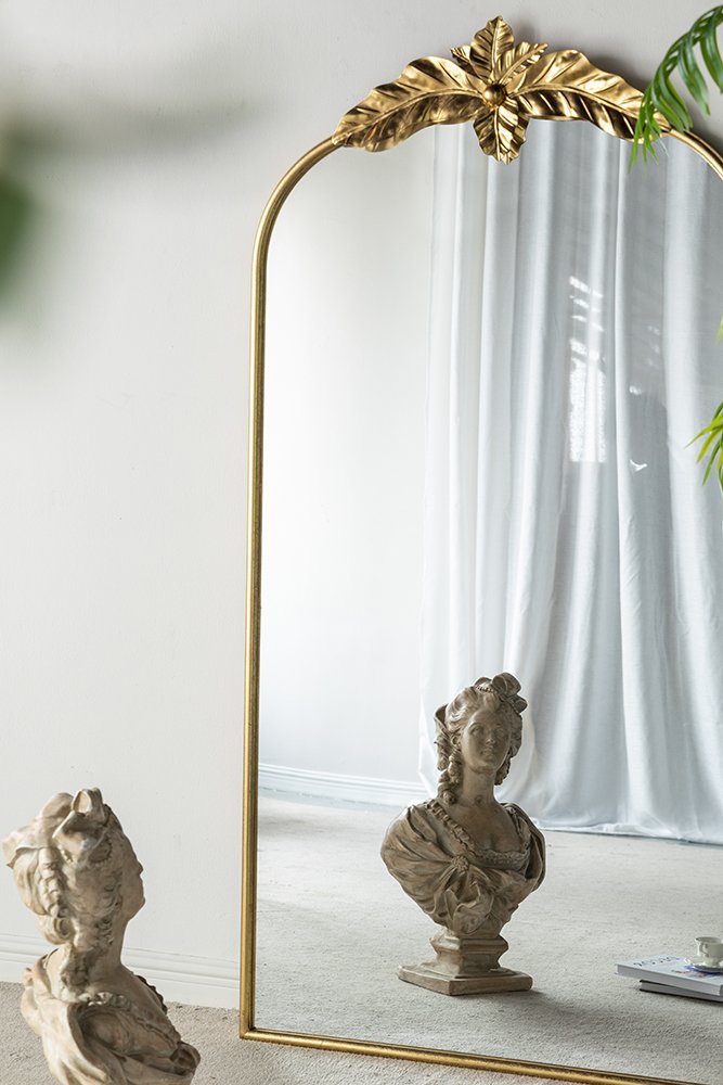Full Length Mirror, Arched Mirror Hanging Or Leaning Against Wall, LargeMirror For Living Room - Gold - Image 5