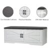 2 Tier Shoe Bench With Padded Seat, 2 Barn Doors And Adjustable Shelves, For Entryway And Living Room - White - Image 5