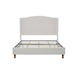 Hannah - King Upholstered Wingback Bed Size, Tall Headboard Upholstered King Bed, Premium Textured Canvas Chenille Look, Minimalist Designs, No Box Spring Needed - Ivory