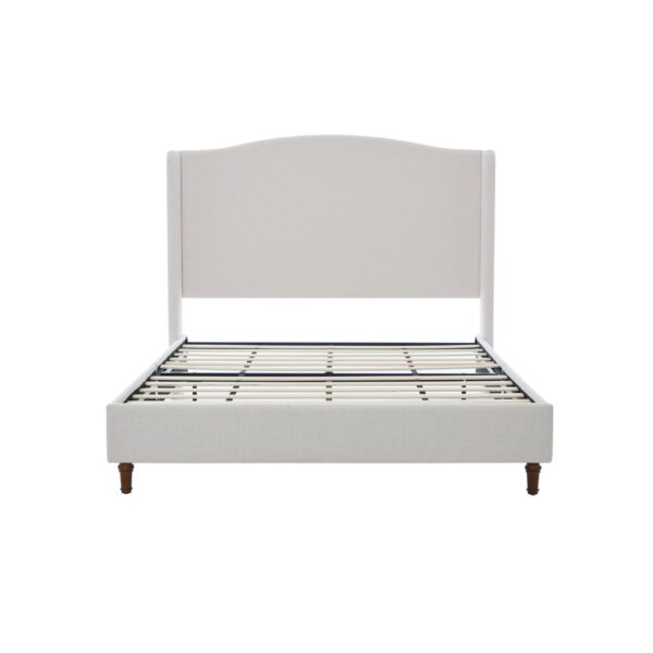 Hannah - King Upholstered Wingback Bed Size, Tall Headboard Upholstered King Bed, Premium Textured Canvas Chenille Look, Minimalist Designs, No Box Spring Needed - Ivory