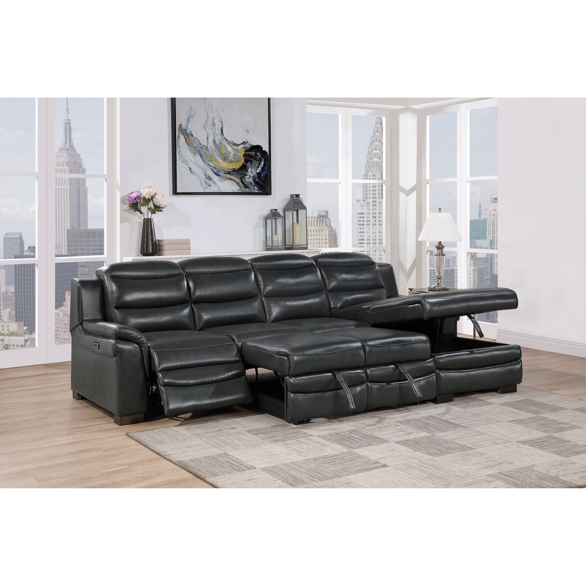 Coco - Blanche Sofa Bed With USB - Dark Gray - Image 4