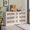 Elegant Rattan Locker With 9 Drawers, Metal Handles, For Kitchen, Living Room, Bedroom - White - Image 4