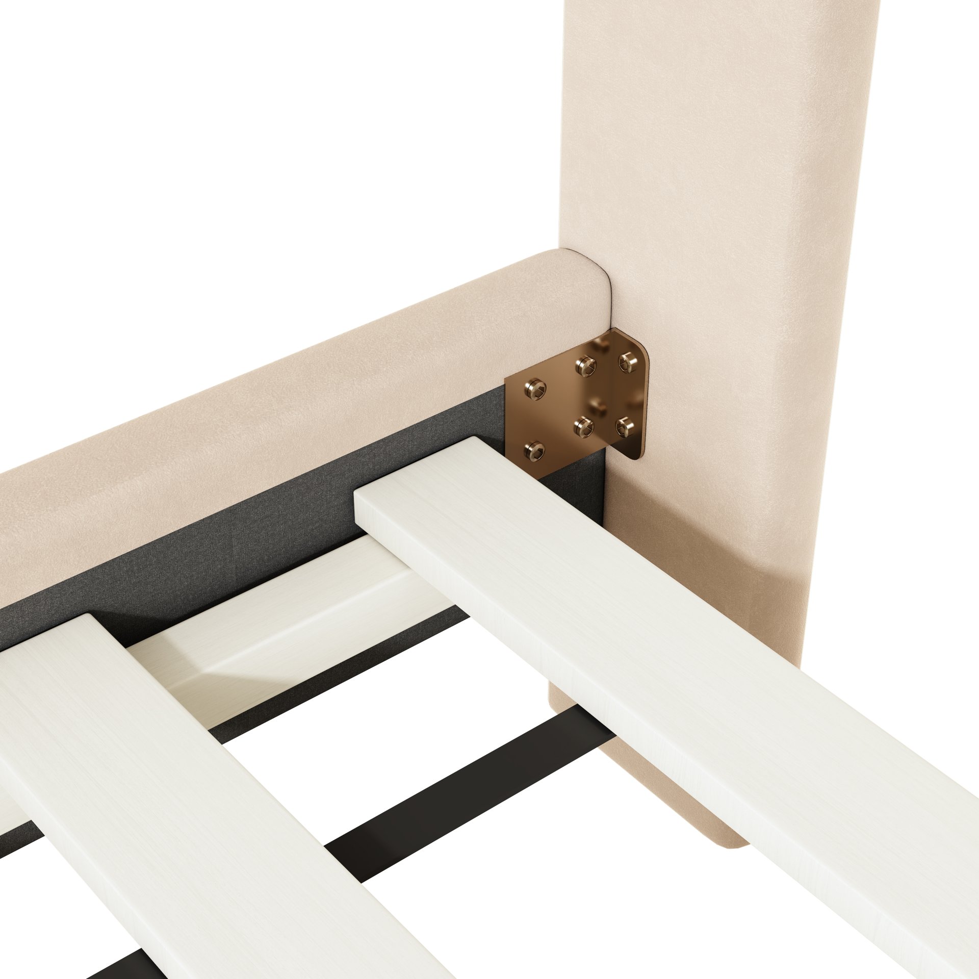 Full Size Upholstered Platform Bed With Classic Semi-Circle Shaped Headboard And Mental Legs - Beige - Image 9