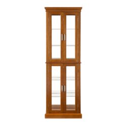 Curio Cabinet Lighted Curio Diapaly Cabinet With Adjustable Shelves And Mirrored Back Panel, Tempered Glass Doors (6 Tier), (E26 Light Bulb Not Included) - Oak