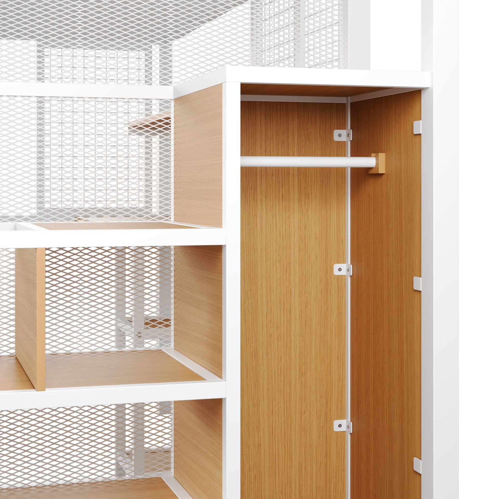 Full Size Metal Loft Bed With Wardrobe, Desk, Storage Shelves - White - Image 17