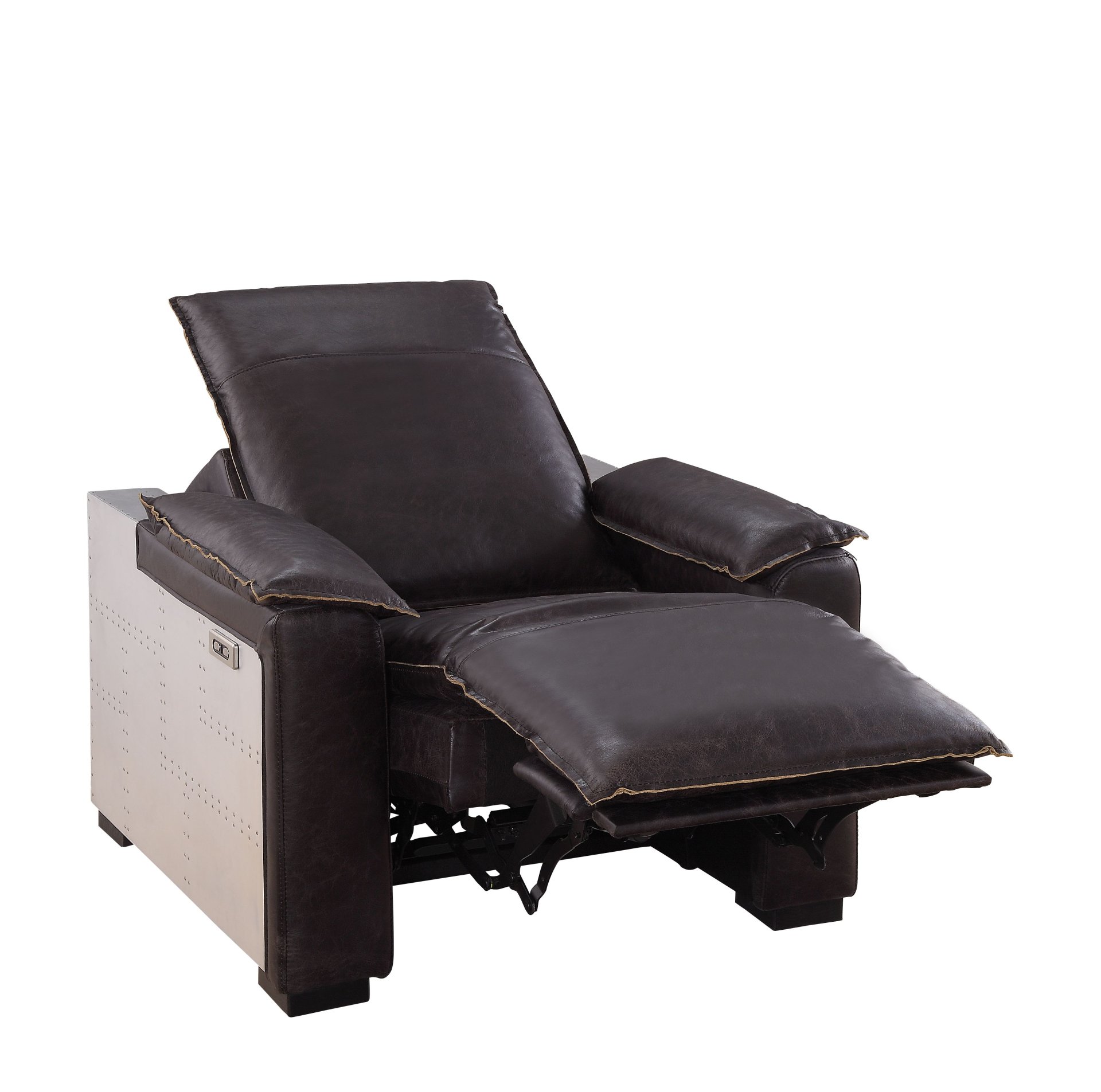 Misezon - Top Grain Leather Power Motion Recliner - Dark Brown - Image 9