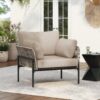 Modern Iron Lounge Chair With Rope Weave And Plush Cushions For Indoor / Outdoor Relaxation - Beige / Gray - Image 2