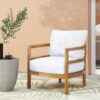 Outdoor Acacia Wood Patio Club Chair, Wood Patio Furniture, Waterproof Thick Cushion Deep Seating For Porch, Weight Capacity 400Lbs - Light Teak / White - Image 5