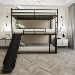 Twin Size House Loft Bed With Slide And Ladder - Black