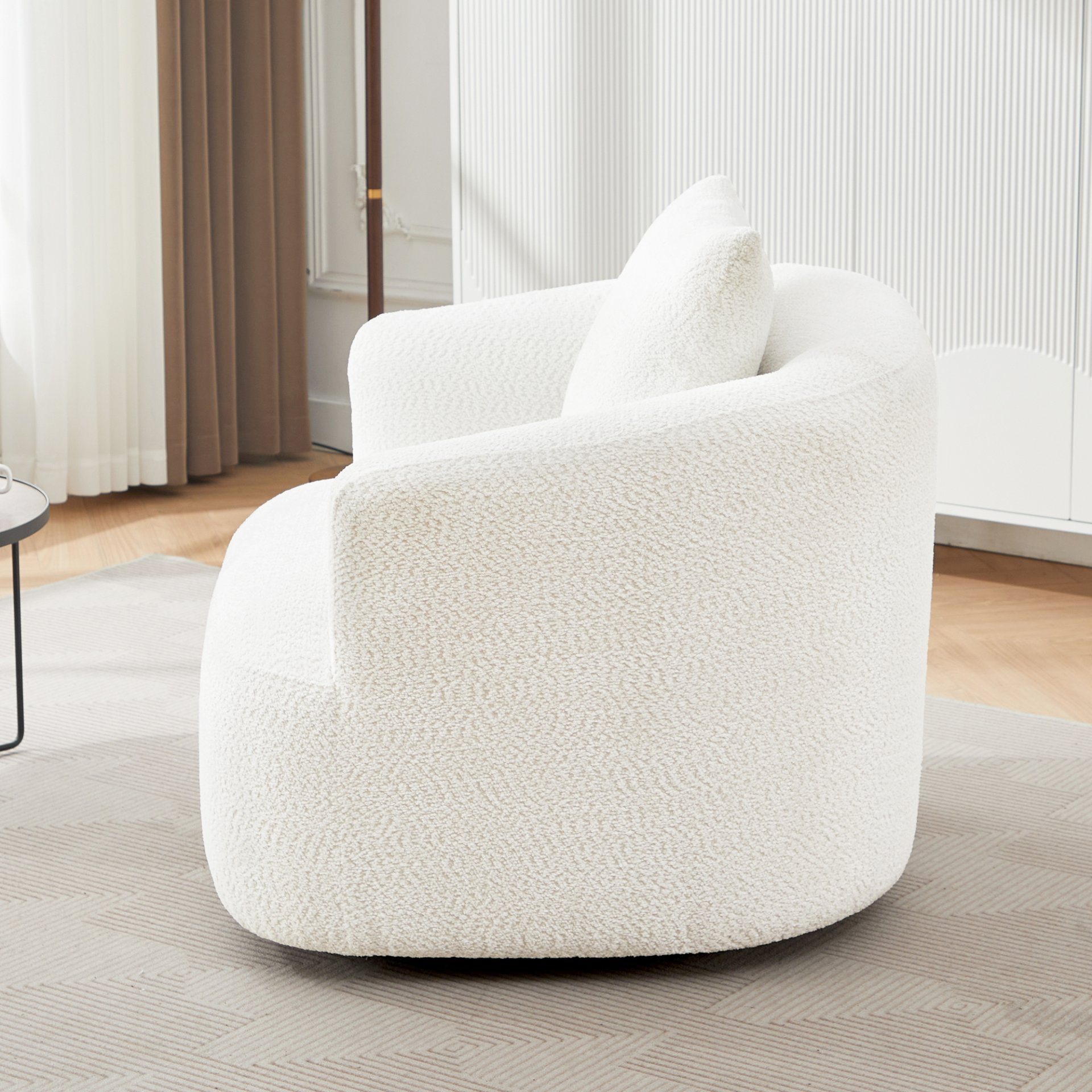 360° Swivel Barrel Sofa Chair With Throw Pillow, Chenille Upholstered Accent Chair - Beige - Image 10