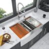 Double Bowl Farmhouse Sink Workstation 33" Stainless Steel 16 Gauge Apron Front - Black / Gray - Image 4