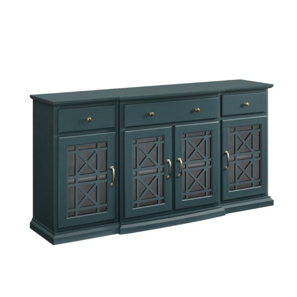 Classic Fretwork Detailed Glass Door Sideboard - Dark Teal