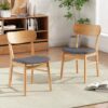 Dining Chair (Set of 2), Mid Century Dining Chairs With Cushioned Seats And Wood Frame - Dark Gray / Natural Oak - Image 2