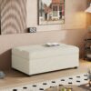 Twin Size Folding Ottoman Sleeper Bed With Mattress Convertible Guest Bed Chenille Upholstery - White - Image 6