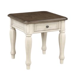 End Table With Storage Drawer - Antique White / Brown