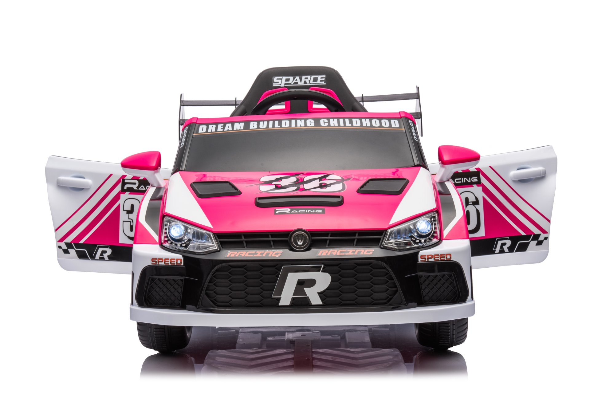 12V4A 20W*2 One Button Start, Forward And Backward, High And Low Speed, Music, Front Light, Power Display, Two Doors Can Open, 2.4G R / C, Seat Belt Four Wheel Absorber Kids Ride On Car - Pink - Image 11