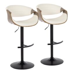 Symphony - Mid-Century Modern Adjustable Barstool With Swivel With Rounded T Footrest (Set of 2) - Black / Light Gray / White