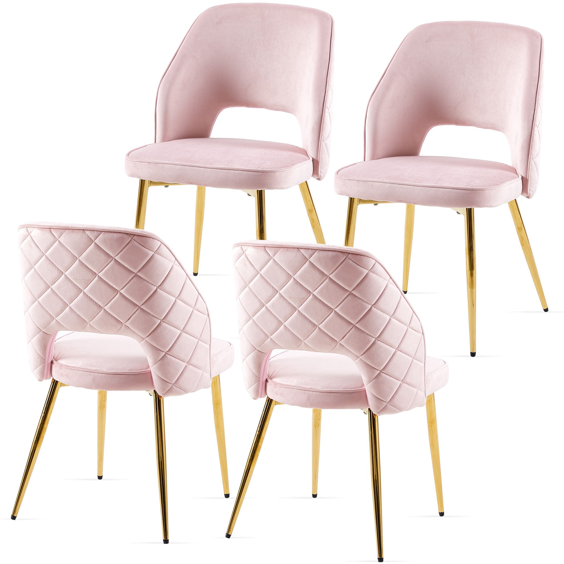 Velvet Dining Chairs With Metal Legs And Hollow Back Upholstered Dining Chairs (Set of 4) - Pink - Image 5