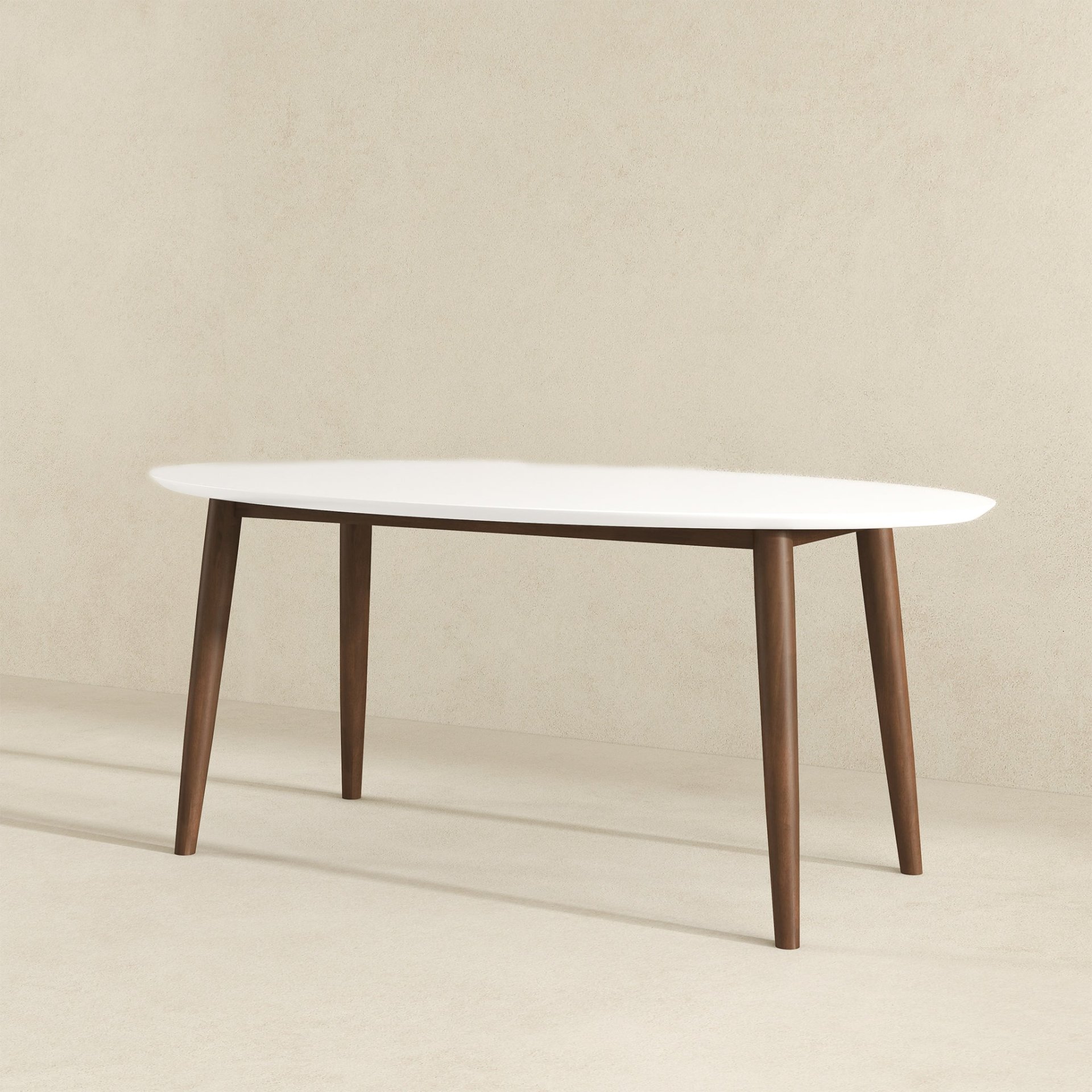 Ada - Mid-Century Modern Style Top Oval Dining Table - Brown / White - Image 4