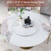 53" Round Marble Dining Table With Lazy Susan, Dining Room, Dinette (Table Only) - Gold / Gold / White - Image 4