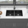 Kitchen Sink 33" X 19" Granite Composite Double Bowl Undermount Sink - Black - Image 2