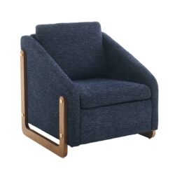 Modern Upholstered Armchair With Wooden Side Frame, Leisure Accent Chair For Living Room And Bedroom - Blue